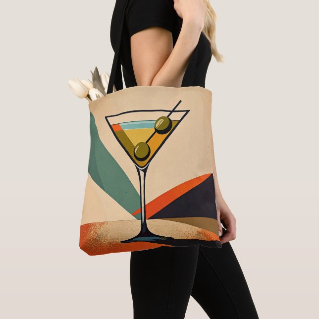 Mid Century Modern Färgblock Martini Konst Tygkasse (Närbild)