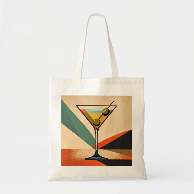 Mid Century Modern Färgblock Martini Konst Tygkasse (Framsidan)