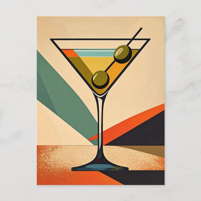 Mid Century Modern Färgblock Martini Konst Vykort (Framsida)