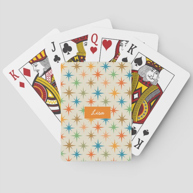 Mid Century Modern Färgglad Atomisk Stjärnexplosio Casinokort (Baksidan)