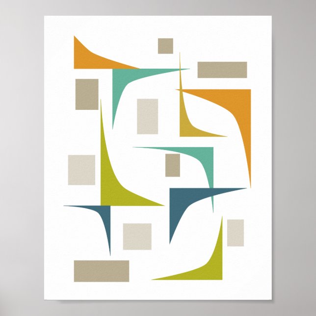 Mid Century Modern Färgglatt Geometriskt Tryck (Framsidan)