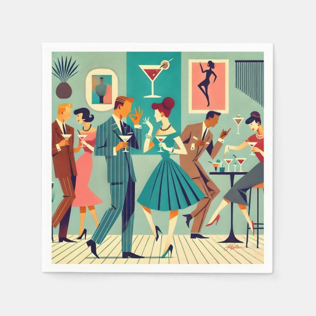 Mid Century Modern-fest Den Martini-dansen Pappersservett (Framsidan)
