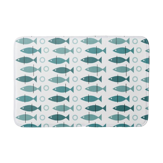 Mid Century Modern Fish Mönster Turcos Badrumsmatta (Framsidan)