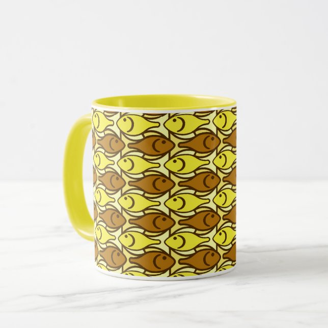 Mid-Century Modern fisk, brun och gul Mugg (Framsida vänster)