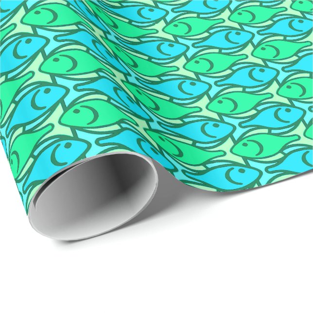 Mid-Century Modern fisk, jade grön Presentpapper (Rullad Hörn)