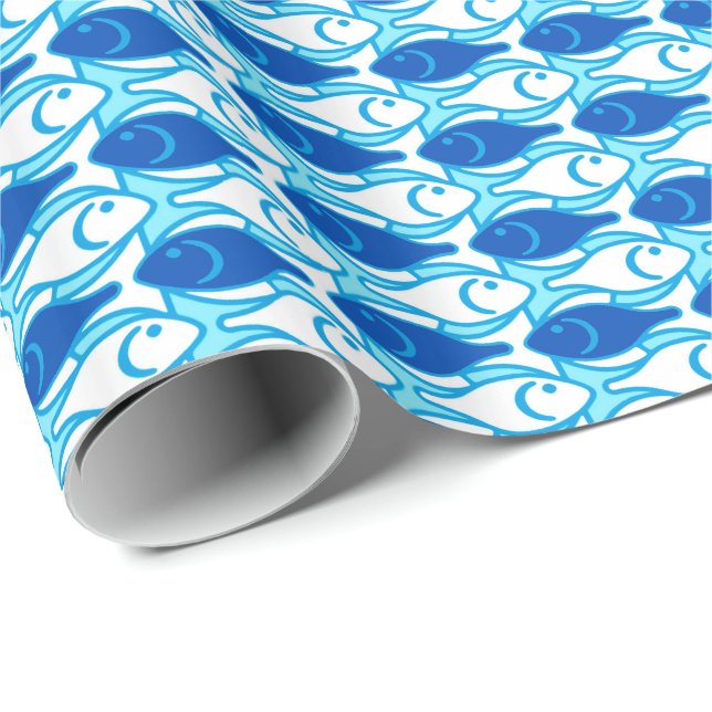 Mid-Century Modern fisk, koboltblå Presentpapper (Rullad Hörn)