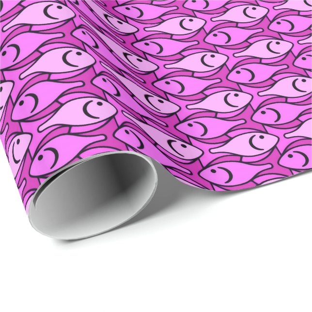 Mid-Century Modern fisk, orkidé och fuchsia Presentpapper (Rullad Hörn)