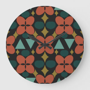 Mid Century Modern Flower Diamond Black Stor Klocka