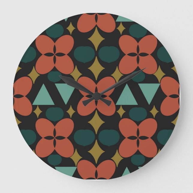 Mid Century Modern Flower Diamond Black Stor Klocka (Framsida)
