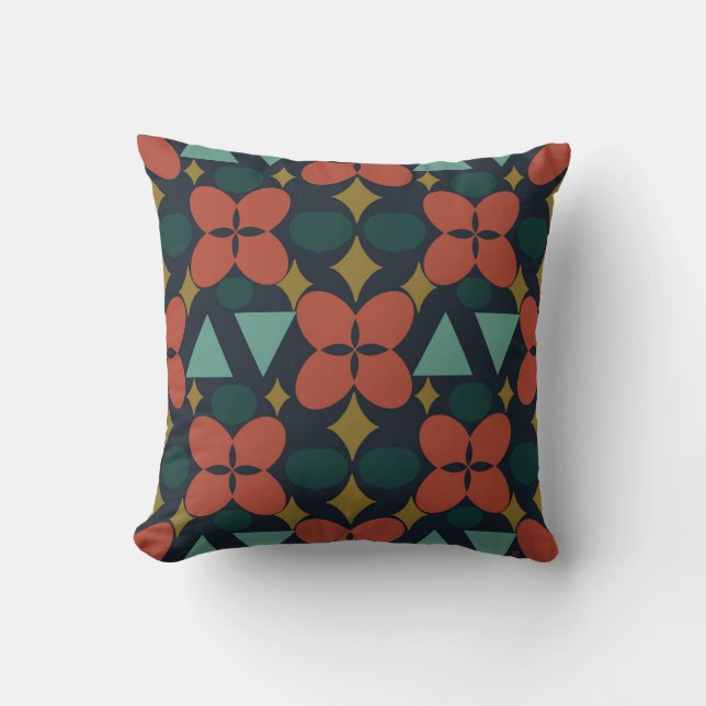 Mid Century Modern Flower Diamond Blue Kudde (Framsida)