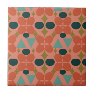 Mid Century Modern Flower Diamond Coral Kakelplatta