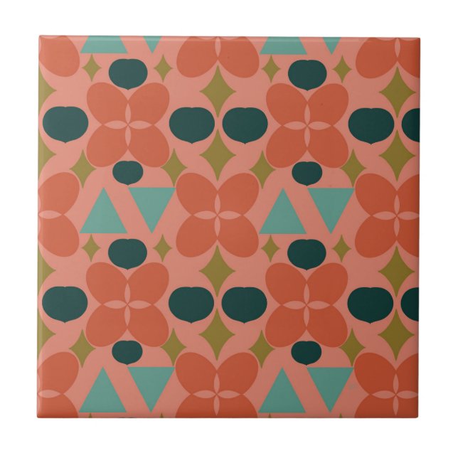 Mid Century Modern Flower Diamond Coral Kakelplatta (Framsidan)