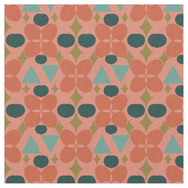 Mid Century Modern Flower Diamond Coral Mönster Tyg (Närbild)