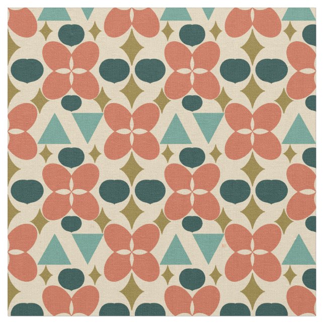 Mid Century Modern Flower Diamond Gult Mönster Tyg (Närbild)