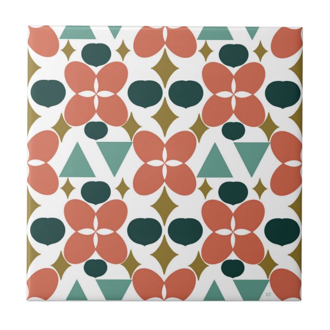 Mid Century Modern Flower Diamond Mönster Kakelplatta (Framsidan)