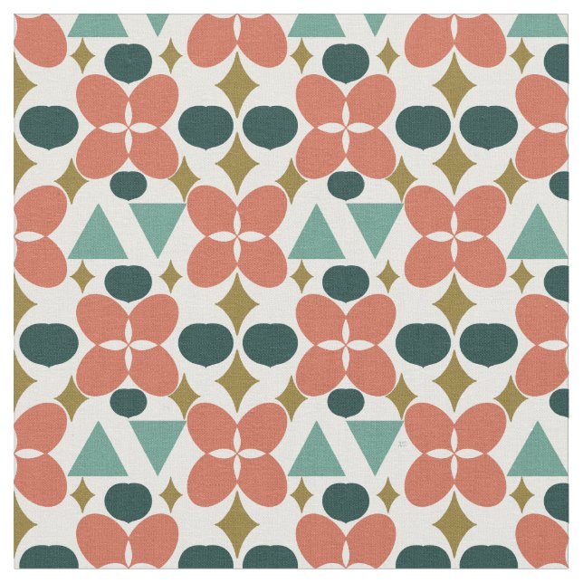 Mid Century Modern Flower Diamond Mönster Tyg (Närbild)