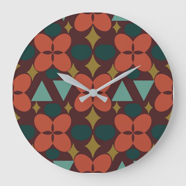 Mid Century Modern Flower Diamond Red Stor Klocka (Framsida)