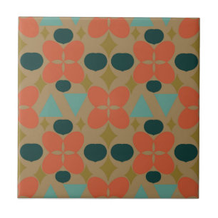 Mid Century Modern Flower Diamond Taupe Kakelplatta