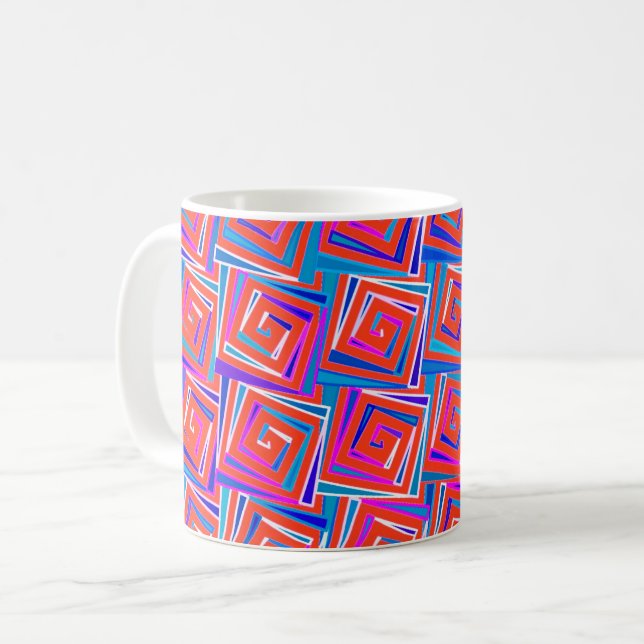 Mid-Century Modern fyrkantiga spiraler - röd multi Kaffemugg (Framsida vänster)