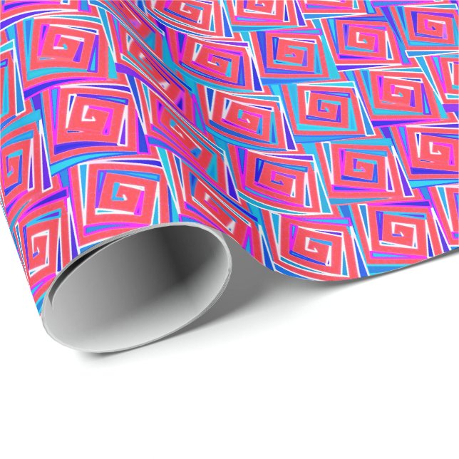 Mid-Century Modern fyrkantiga spiraler - röd multi Presentpapper (Rullad Hörn)