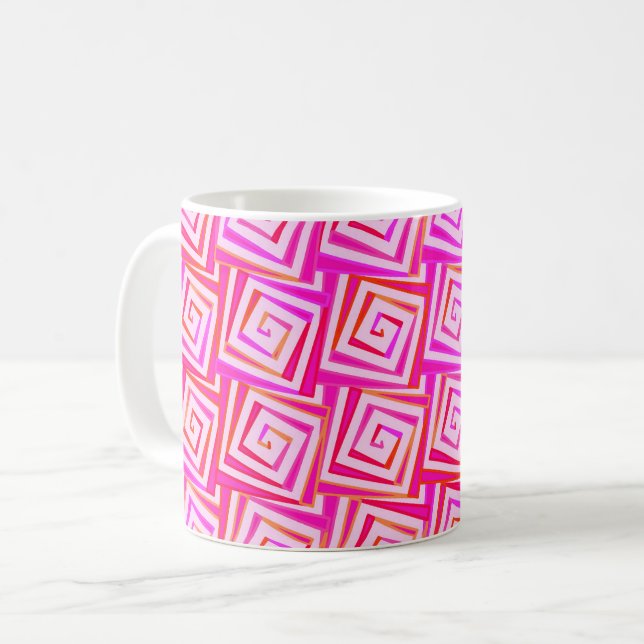 Mid-Century Modern fyrkantiga spiraler - rosa mult Kaffemugg (Framsida vänster)