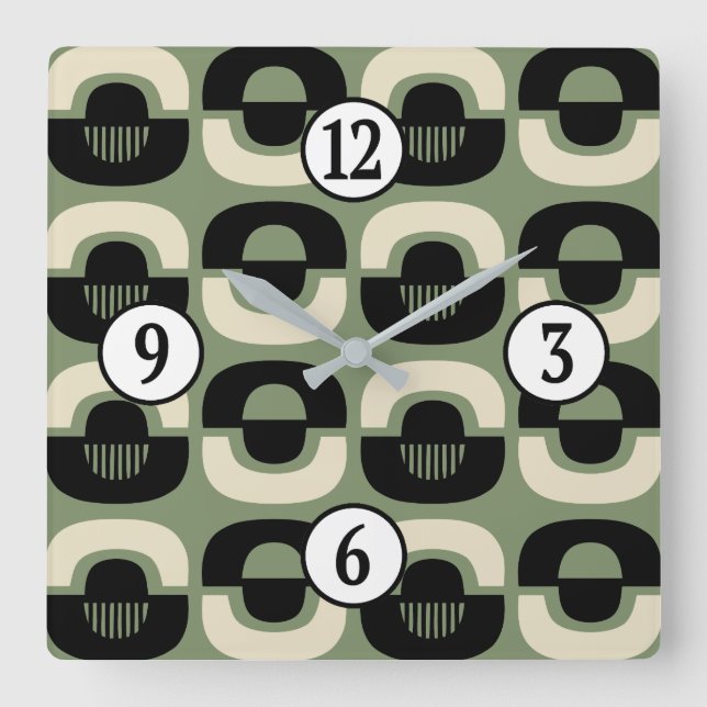 Mid Century Modern Geometric Abstrakt Mönster Fyrkantig Klocka (Framsida)