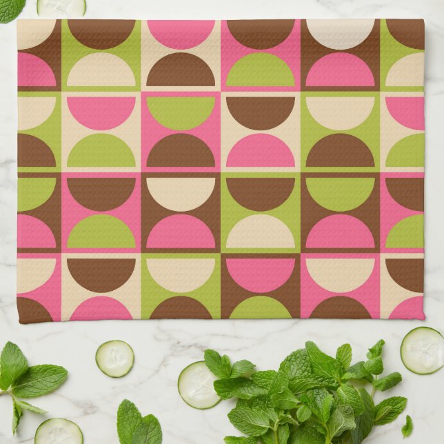 Mid Century Modern Geometric Abstrakt Mönster Kökshandduk (Vikta)