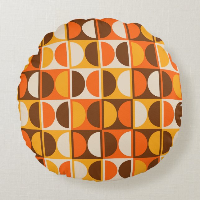 Mid Century Modern Geometric Abstrakt Mönster Rund Kudde (Framsidan)