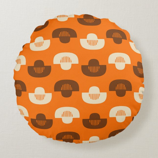 Mid Century Modern Geometric Abstrakt Mönster Rund Kudde (Framsidan)