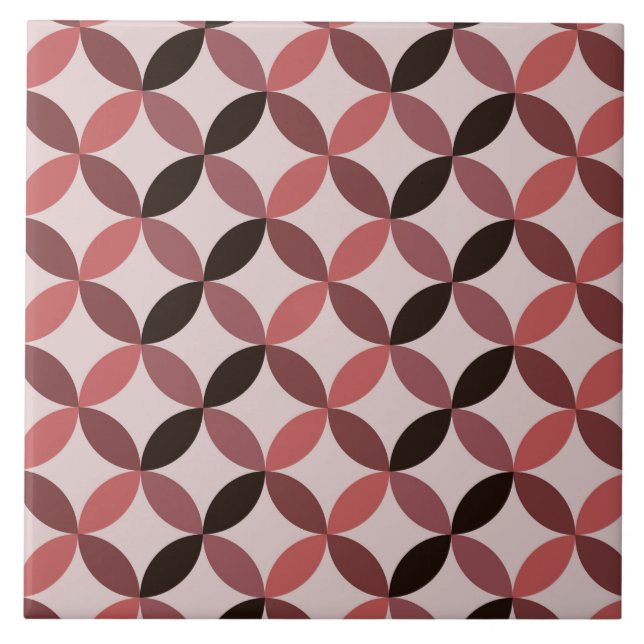 Mid Century Modern Geometric Circles Coral Brown Kakelplatta (Framsidan)