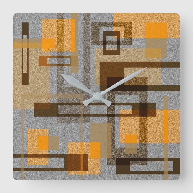 Mid Century Modern Geometric, Grått Orange Brown Fyrkantig Klocka (Framsida)