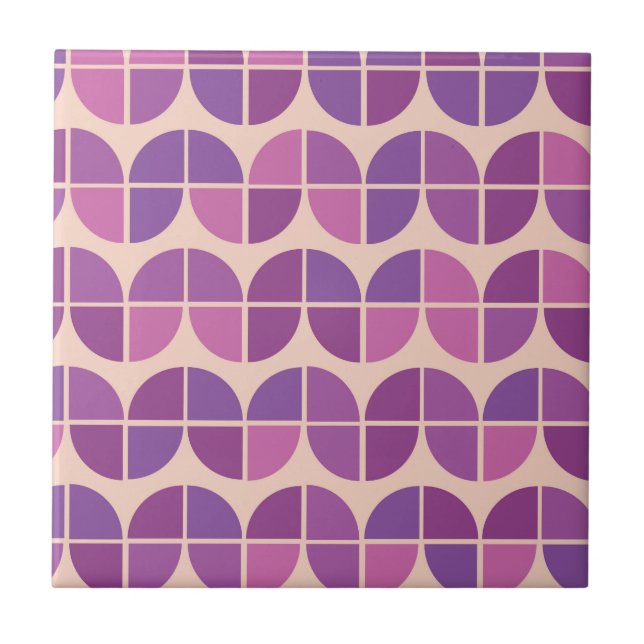 Mid Century Modern Geometric Lila Mönster Kakelplatta (Framsidan)