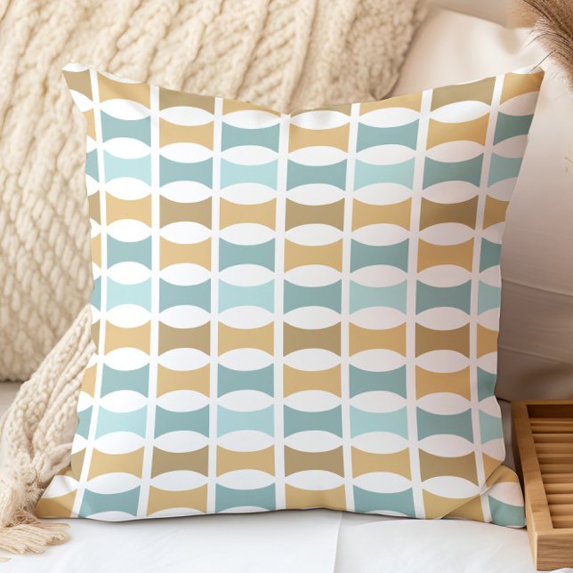 Mid Century Modern Geometric Mönster Aqua Guld Kudde (Skapare uppladdad)