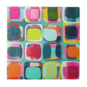 Mid Century Modern Geometric Mönster Colorful Kakelplatta