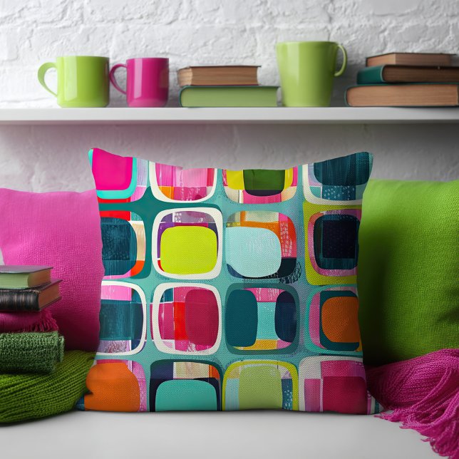 Mid Century Modern Geometric Mönster Colorful Kudde (Skapare uppladdad)