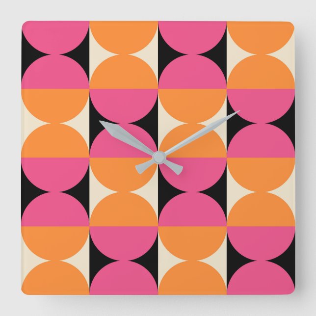 Mid Century Modern Geometric Mönster Fyrkantig Klocka (Framsida)