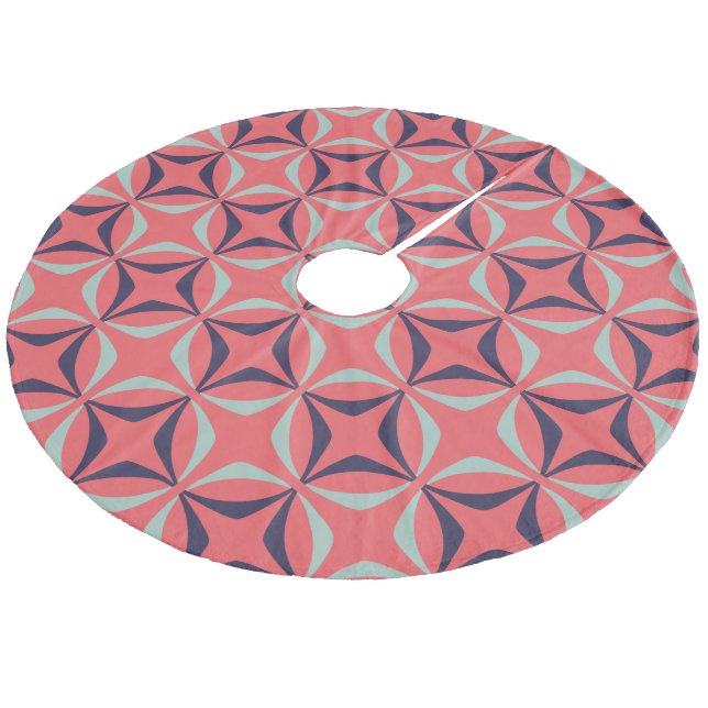 Mid Century Modern Geometric Mönster i marinkorall Julgransmatta Fleece (Vinklad)