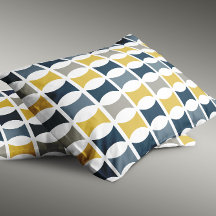 Mid Century Modern Geometric Mönster Navy Mustard