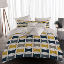 Mid Century Modern Geometric Mönster Navy Mustard