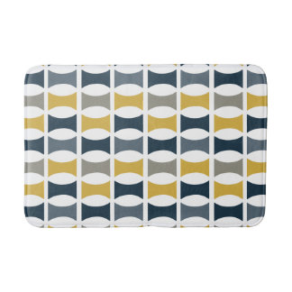 Mid Century Modern Geometric Mönster Navy Mustard Badrumsmatta