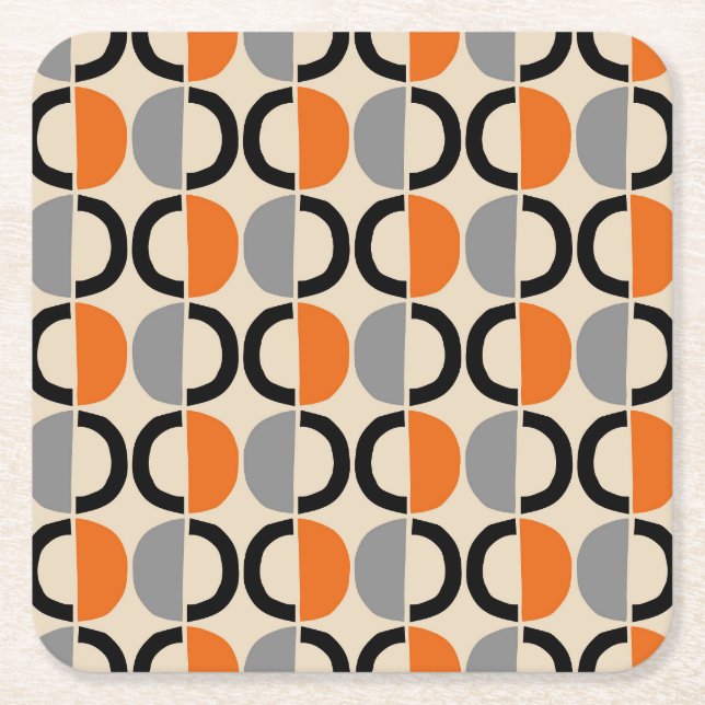 Mid Century Modern Geometric Mönster Underlägg Papper Kvadrat (Framsidan)