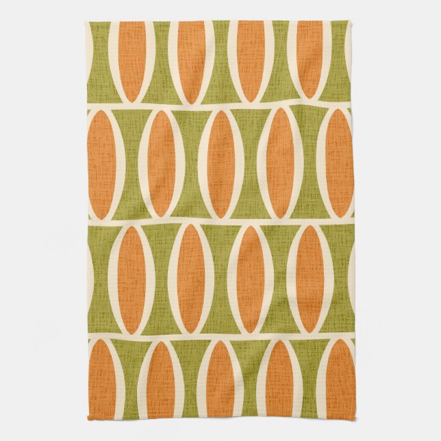 Mid Century Modern Geometric Oval Pattern Kökshandduk (Vertikal)