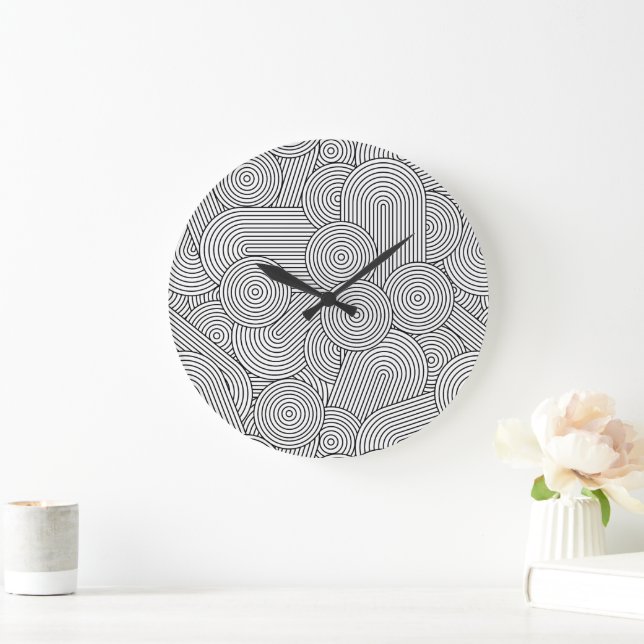 Mid Century Modern Geometrisk Båge Svart Vit Stor Klocka (Hem)