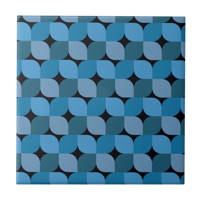 Mid century Modern geometrisk i blå och turkos Kakelplatta (Framsidan)