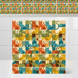 Mid Century Modern Geometrisk Katt Retro Mönster Kakelplatta
