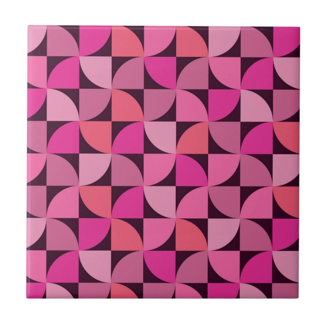Mid Century modern geometrisk mönster rosa   Kakelplatta (Framsidan)