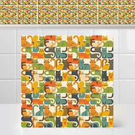 Mid Century Modern Geometrisk Rolig Katt Retro Mön Kakelplatta