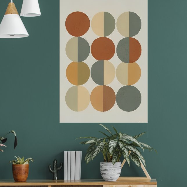 Mid Century Modern Geometriska Cirklar Konst Poste Poster (Vardagsrum 1)