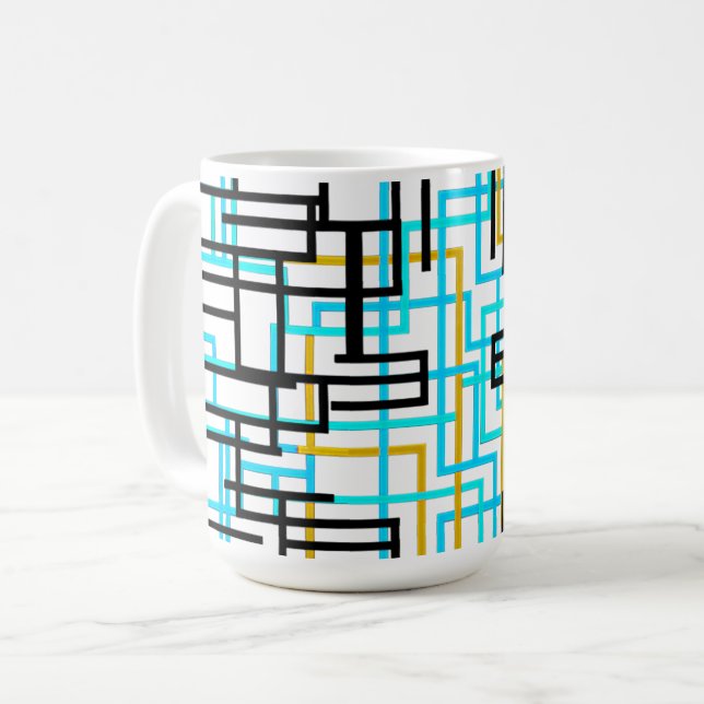 Mid Century Modern Geometriska Linjer Kaffemugg (Framsida vänster)