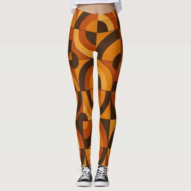 Mid Century Modern Geometriskt Abstrakt Mönster Leggings (Framsida)